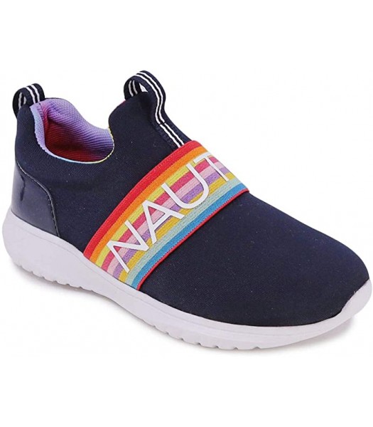 Nautica Navy With Rainbow Nautica Strap Inscription Fabric Slip On Girls Sneaker